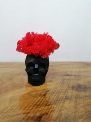 Стабилизированный мох черный череп в бетонном кашпо ручной работы