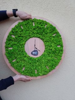 Деревянные часы из мха Wow Decor салатовый мох