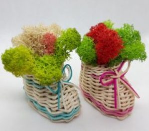 Кашпо Два Башмачка с разноцветным мхом