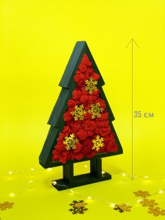 Декор елочка со стабилизированным мхом WoodHouse Christmas tree black красный деревянная елка