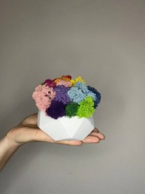 Кашпо диамант белый ручной работы со стабилизированным мхом микс разноцветный 13*11 см