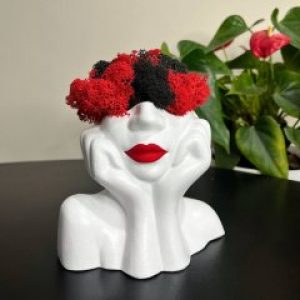 Кашпо девушка ручной работы со стабилизированным мхом микс красный чёрный 13*10 см